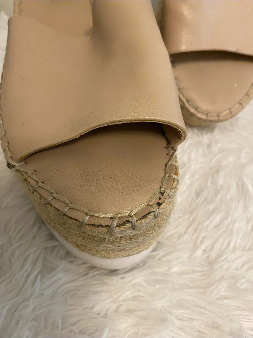 Charles David Nude Leather Espadrille Slide Wedges